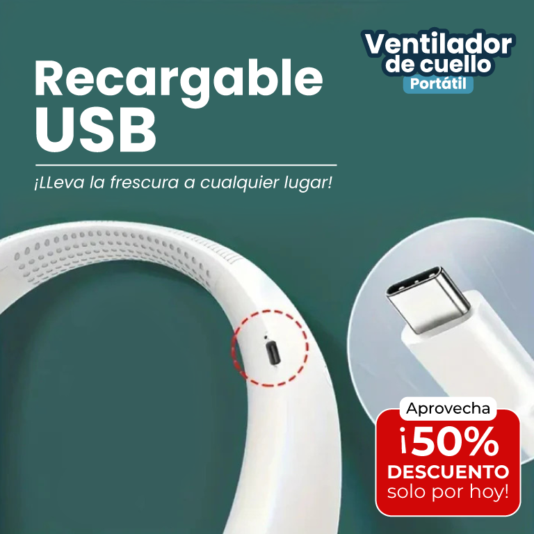 Ventilador portátil de cuello, sin aspas, flujo de aire 360° + Envío gratis